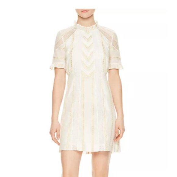 Sandro PARIS Mary Floral Embroidered Lace Trim Dress Size 38 NWT MSPR 398 - Picture 1 of 6